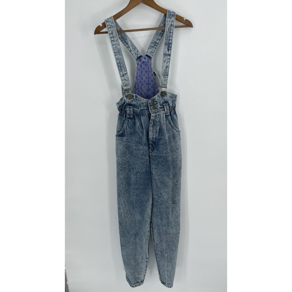 Vintage‎ 80's Overalls 7/8 Stuffed Shirt High Waisted PreWashed Acid Wash USA